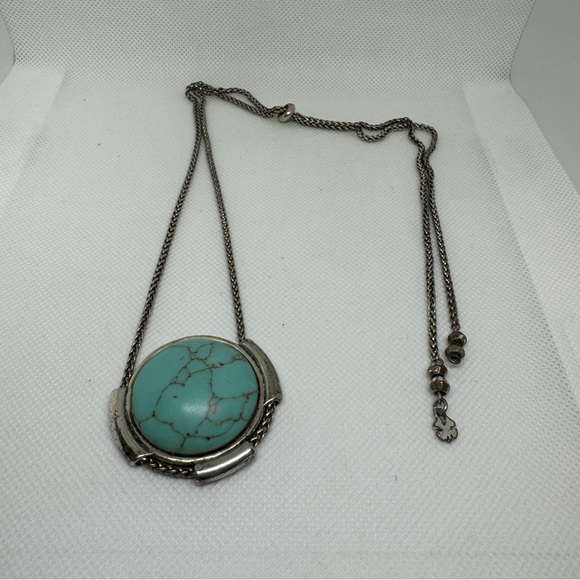 Lucky Brand Adjustable Silver-Tone Faux Turquoise Pendant Necklace - Picture 2 of 8